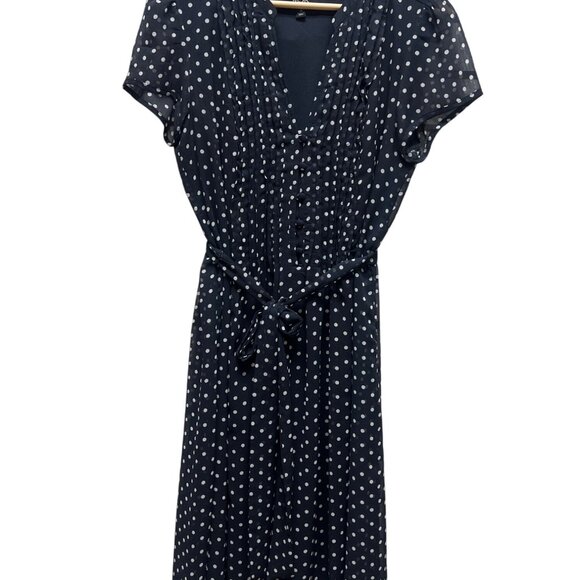 MSK Navy with White Polka Dot Short Sleeve A-Line Chiffon Dress - Picture 4 of 9